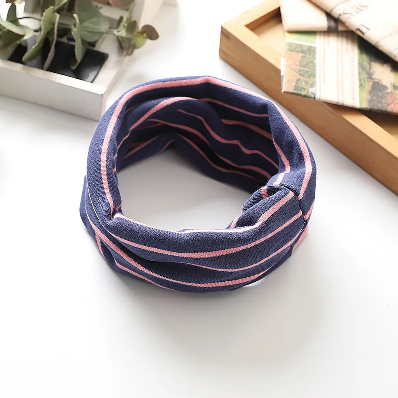 Зимний шарф-снуд для детей теплый хлопковый двухслойный шейный шарф в полоску