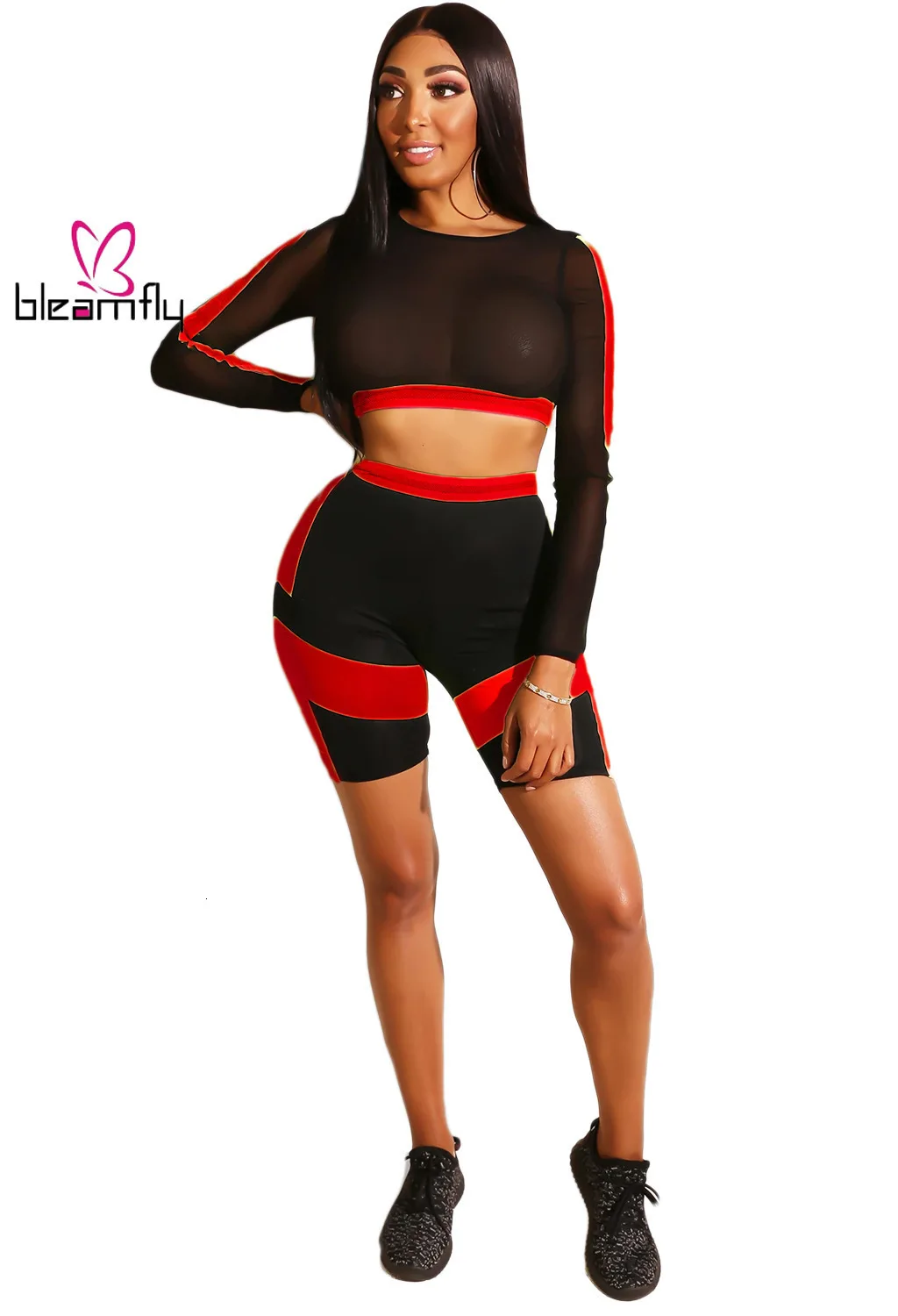 2019 Женская Полосатая сетчатая комбинированная футболка с длинным рукавом топ и