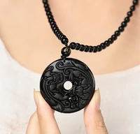 obsidian carving wolf head elephant necklace pendant yin yang pendant necklace obsidian lucky pendants stone crafts