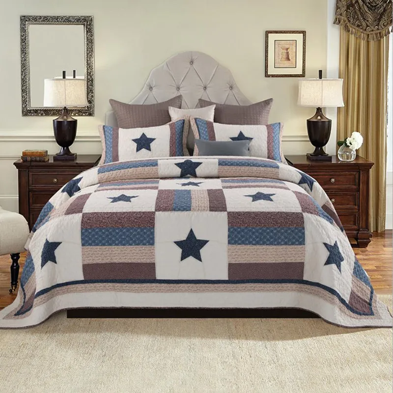 Покрывало для кровати в американском стиле 1 шт. + 2 наволочки со звездами пазл