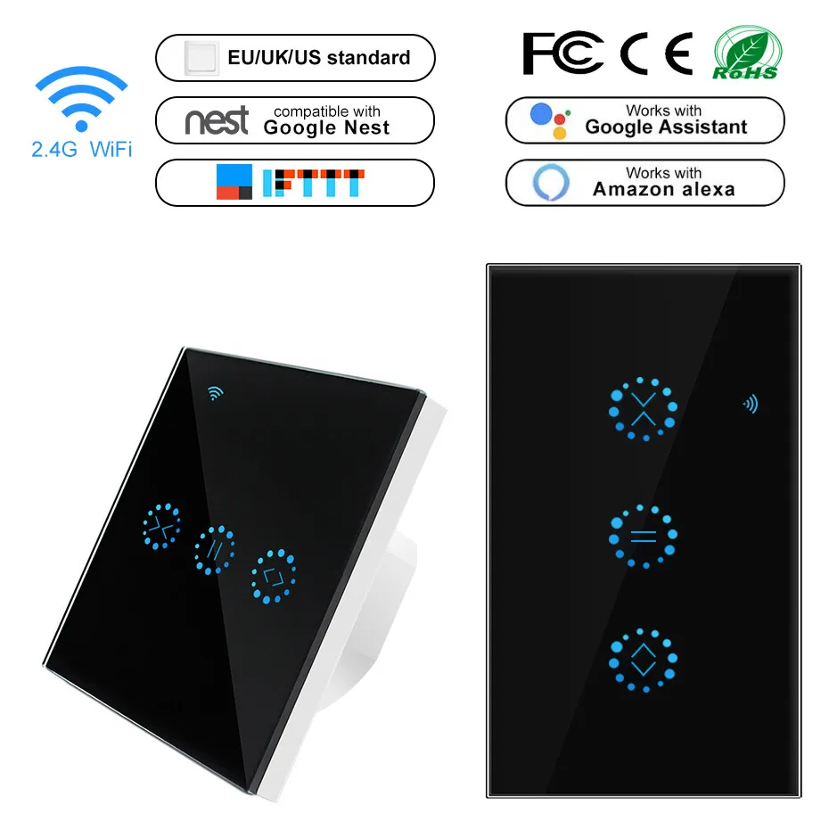 Умный выключатель для занавесок настенный сенсорный с таймером Wi-Fi стандарт