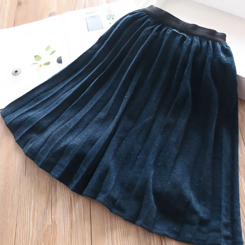 Осенне-зимняя свободная бархатная юбка со складками на талии для девочек детское