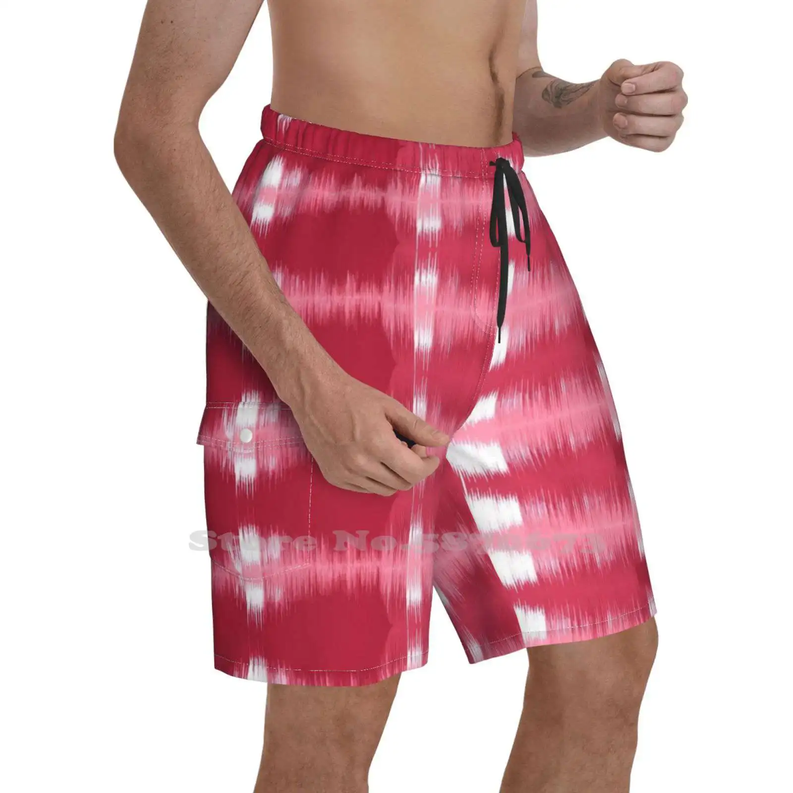 

" " By The Sound Wave Pattern Design Red Fashion New Men'S Beach Shorts Song Sound Wave Pattern Abstract Modern Music Graphic