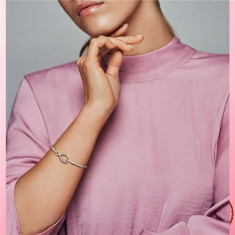 

2021 New On Sale 100% 925 Sterling Silver Infinity Knot Chain Bangle Bracelet for Women Fashion Sterling Silver Jewelry Pulseira