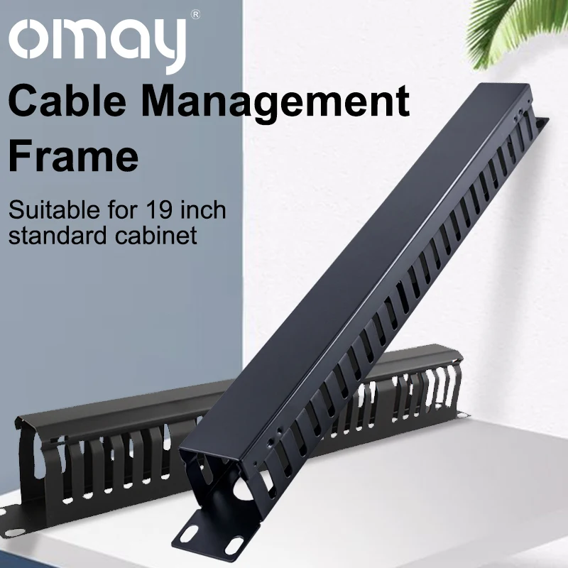 OMAY 1U/2U Cable Management Horizontal Mount 19 Inch Server Rack, 12/24 Slot Metal Finger Duct Wire Organizer with Cover