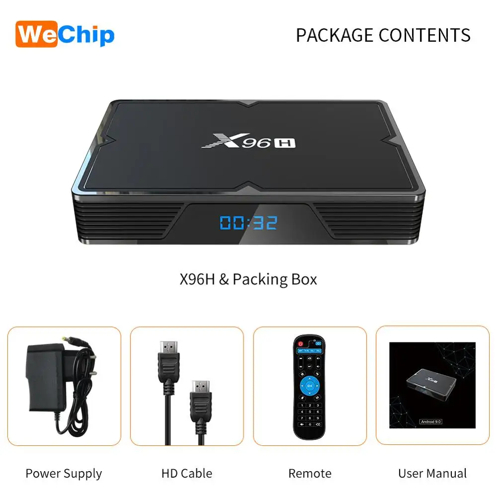 Wechip X96H Android 9,0 Smart tv BOX Allwinner H603 четырехъядерный медиаплеер 2 HDMI Dual Wifi BT4.0 4K HD телеприставка 4 Гб 64 Гб коробка