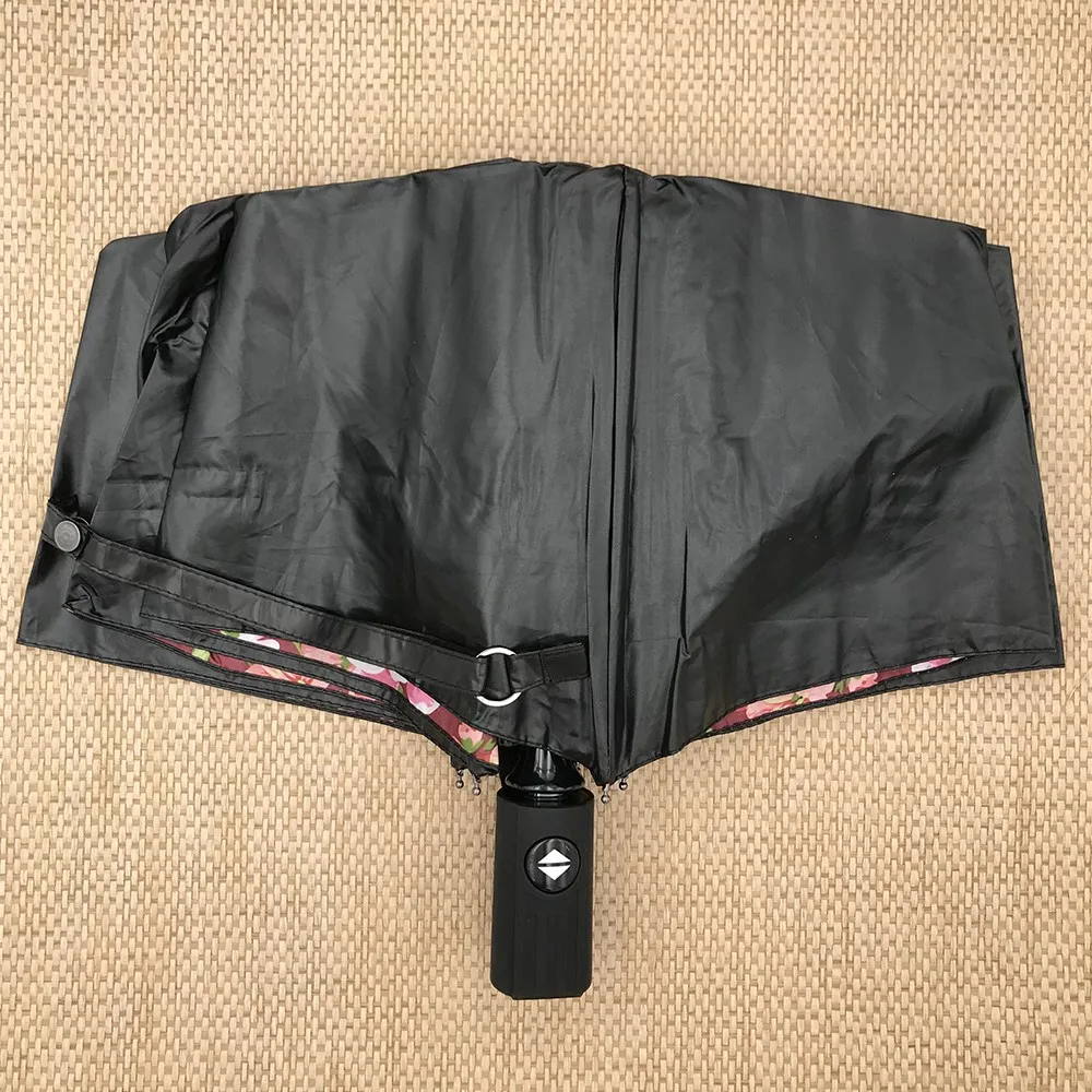 Складной автоматический зонт с черным покрытием для мужчин и женщин