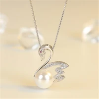 disiniya 925 gold plated zircon gorgeous swan pendant necklace womens gift genuine natural freshwater pearl pendant