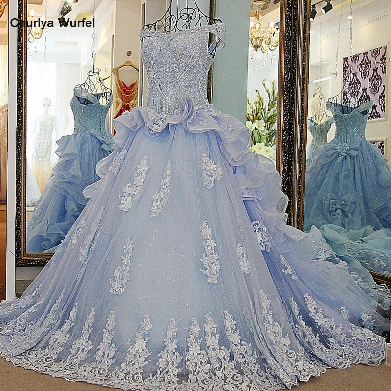 LS57001 бальное платье тяжелые два слоя отбортовывают зашнуровать назад Ivory и синие