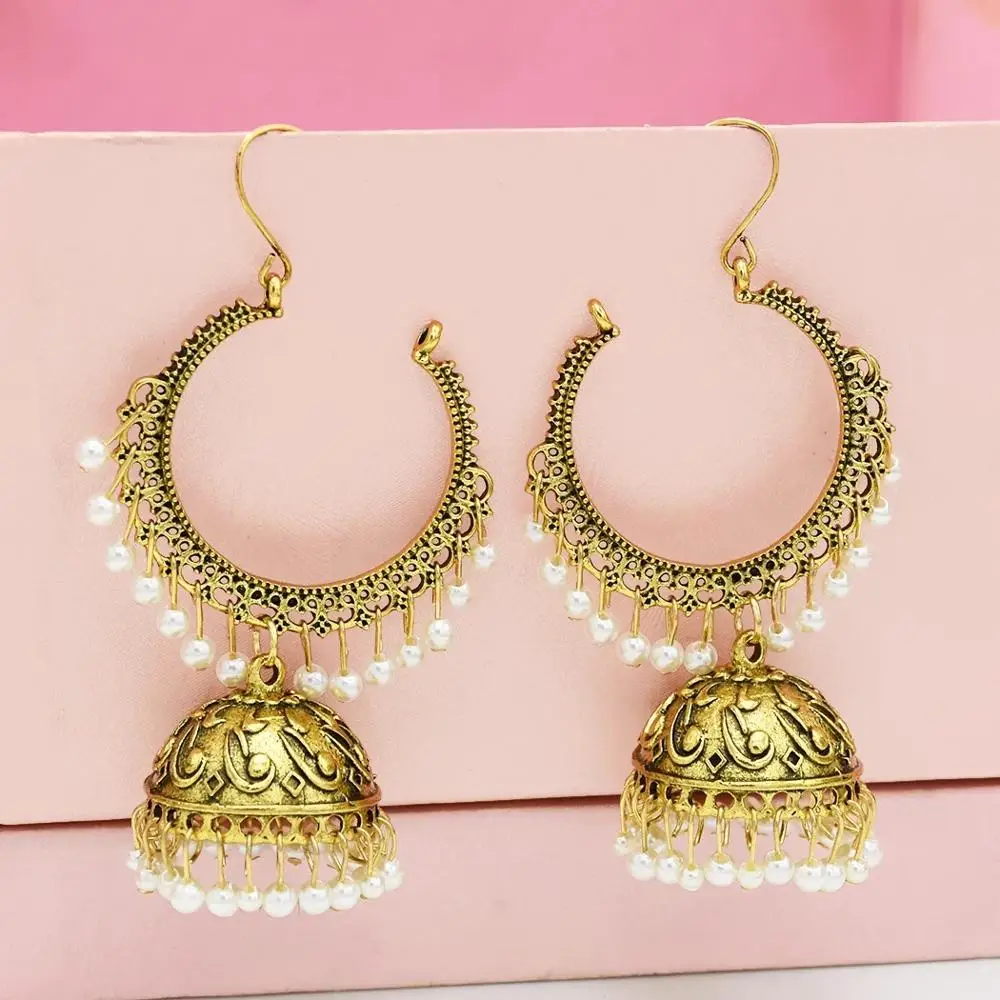 

Indian Jhumka Jewelry Vintage Round Bell Tassel Earrings Boho Antique Ethnic Plated Drop Hanging Earrings For Women Pendientes