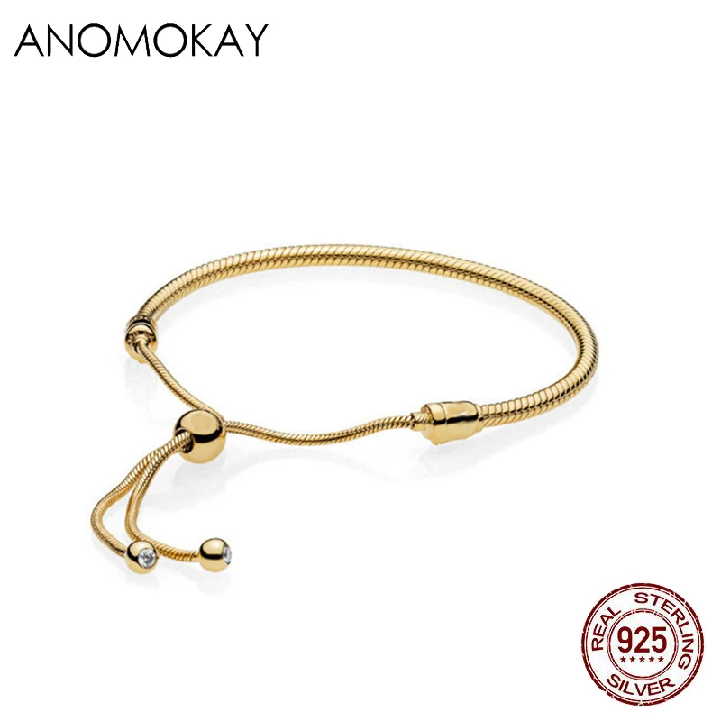 Anomookay, подлинный 925 пробы, Серебряное золото, застежка, змейка, цепочка, браслет, сделай сам, ювелирное изделие, браслеты, подходит для ожерелья