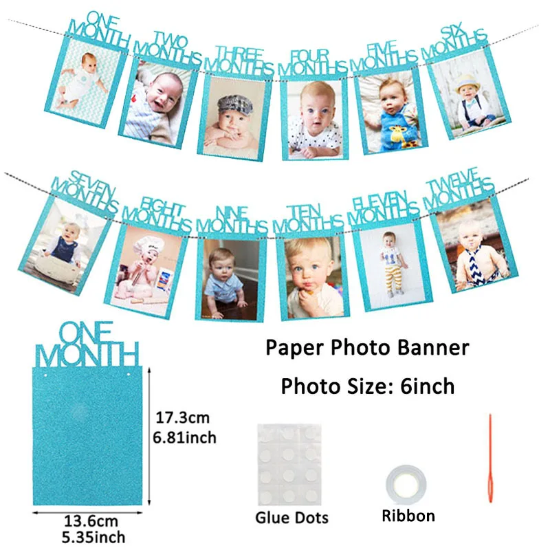 Розовое золото 12 месяцы фоторамка баннер 1-й декорации с днем рождения первый