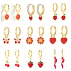 Женские серьги-кольца BOKAO из серебра 2021 пробы, с красным искусственным сердцем