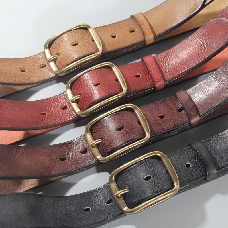 New Men's Retro Cowhide Leather Belt Solid Copper Pin Buckles Men's Metal Luxury Belt Pank Rock Style Jeans Wide Waist Belt