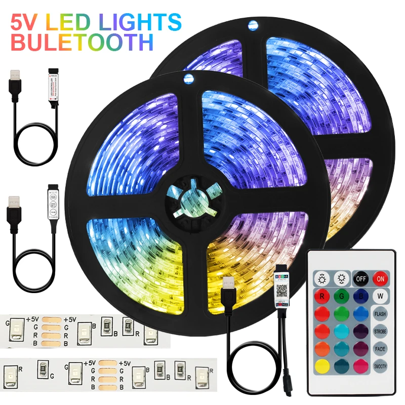 

5V LED luzes USB 3key controle fita irneon luzes LED RGB 2835 DC de tira bluetooth fita flexível diodo pc tv backlight