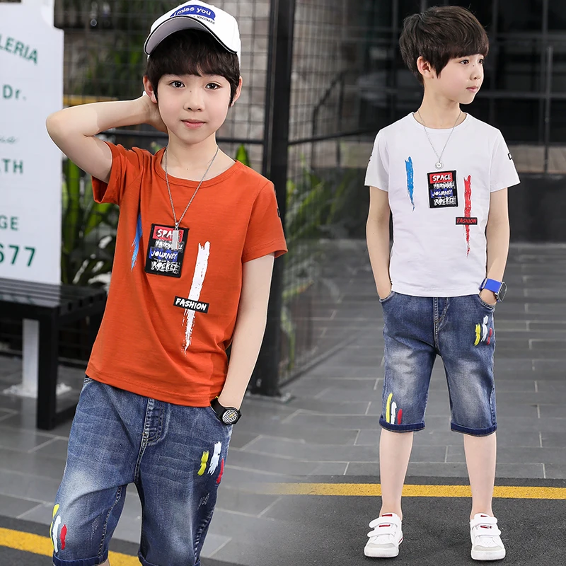 Летние комплекты одежды для мальчиков 2020 хлопок рубашка и штаны 2 шт.