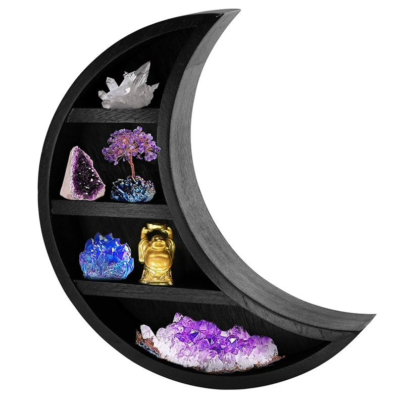 

Wooden Moon Shelf Hanging Crescent Moon Shelf for Crystals Stone Display Moon Shaped Wall Decor for Bedroom Living Room