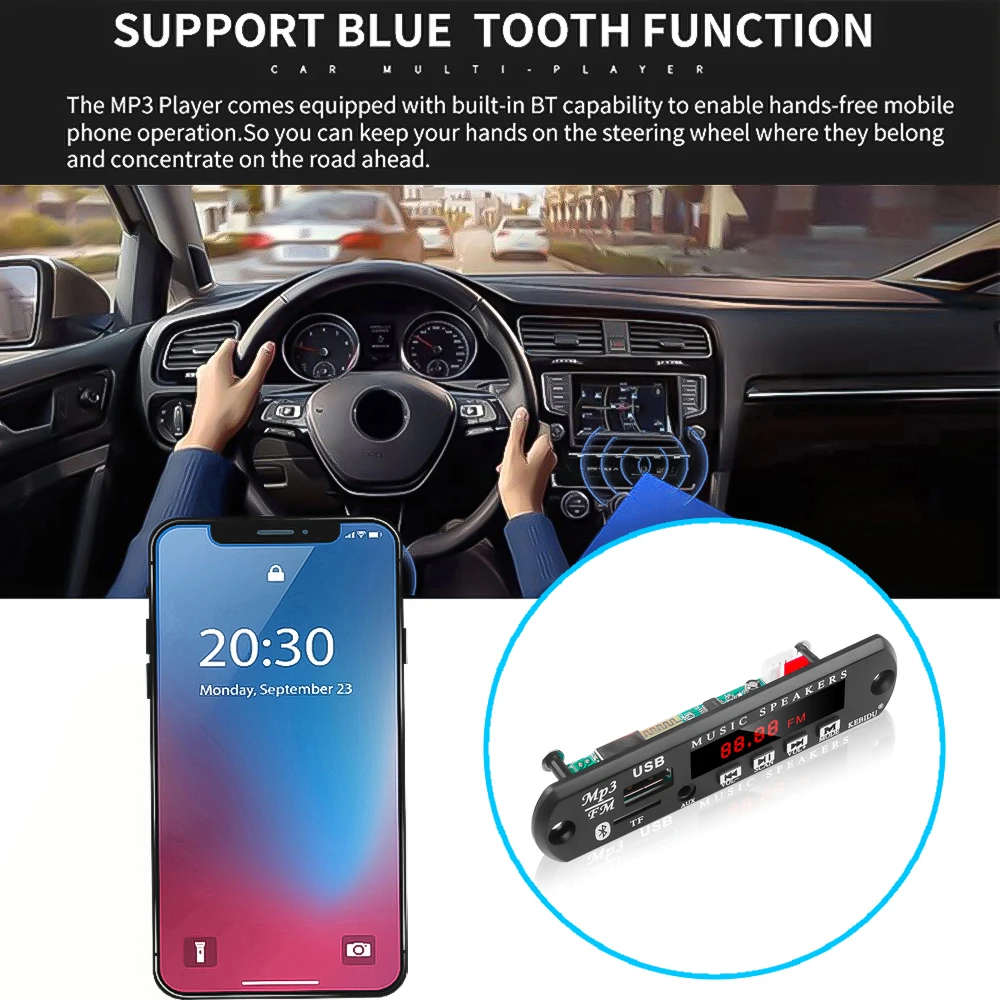 Беспроводной mp3-декодер KEBIDU с Bluetooth 12 В mp3-плеер дистанционным управлением FM AUX