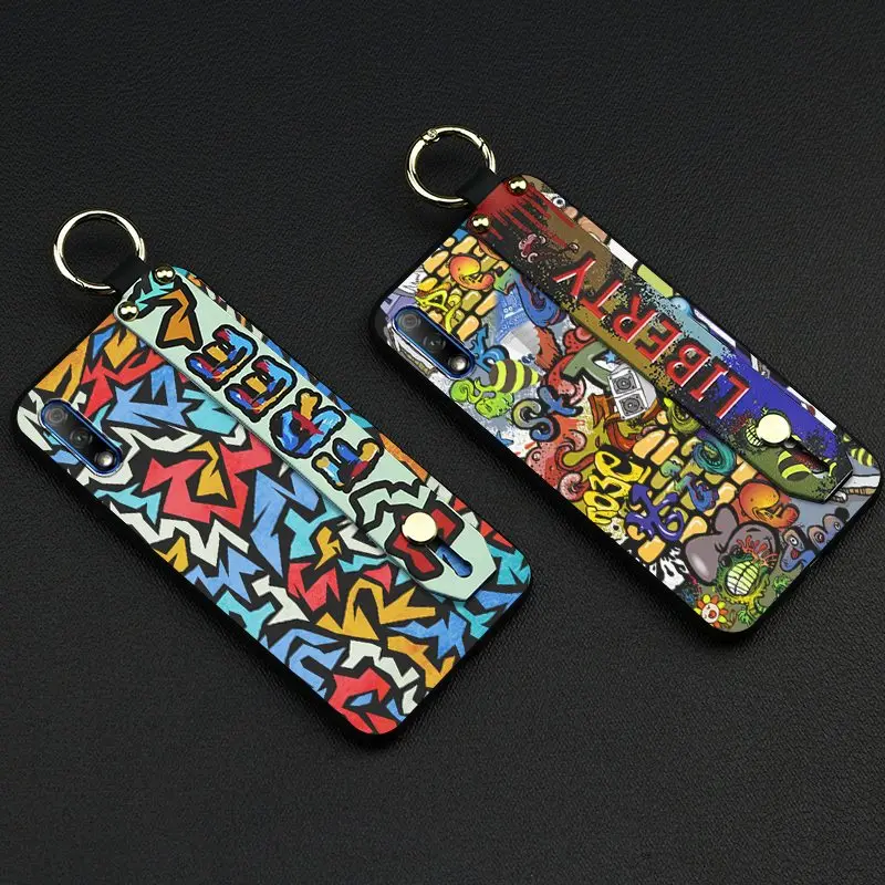 Shockproof Phone Case For Huawei Honor 9X Lanyard Graffiti Series Delicate TPU Silicone Holder Cover | Мобильные телефоны и
