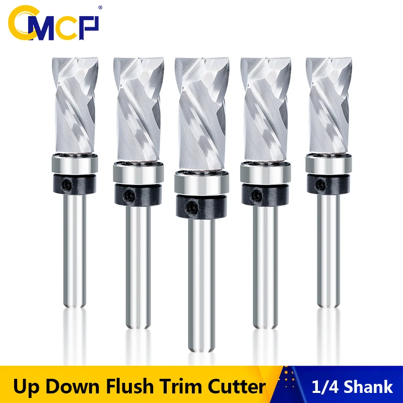 

CMCP Router Bit 1/4 Shank Flush Trim Router Bit Wood Milling Cutter UP&DOWN Cut Carbide End Mill for Woodworking Tool