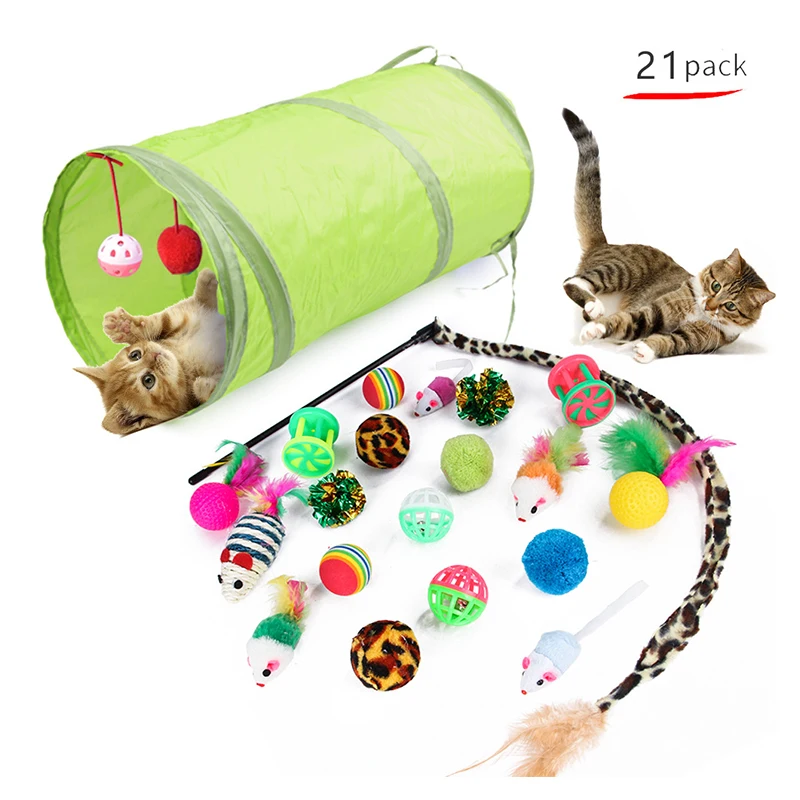 

2020 Pet Cat Toy Set Plush Mouse Ball Cat Tunnel 21 Pcs Toys for Cats