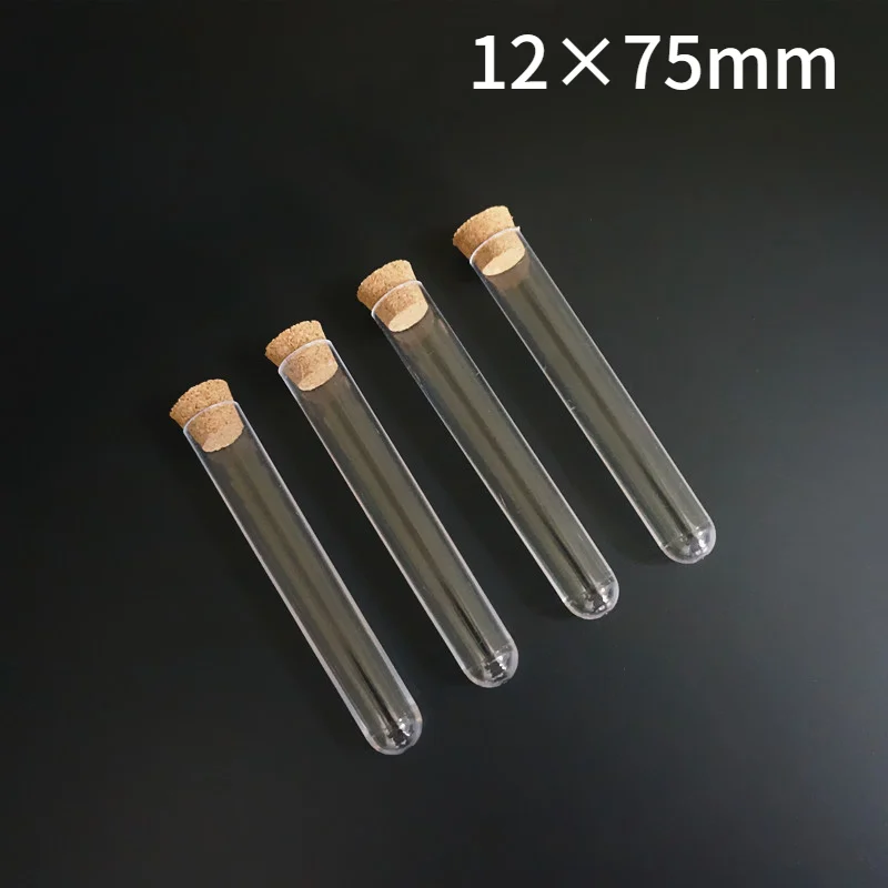 

10pcs/lot 12x75mm Plastic Round Bottom Test Tubes With Cork Stopper For Kinds Of Schools/Labs