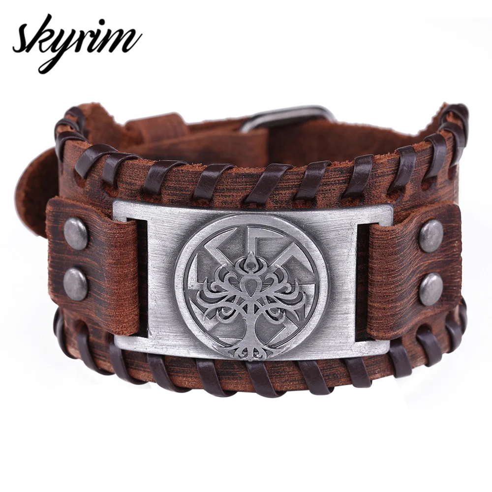 Skyrim Viking славянский Коловрат мир браслет с деревом для мужчин Древо жизни Yggdrasil солнце колесо языческий амулет ювелирные изделия панк нео-Готика