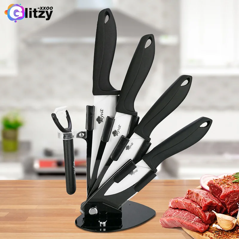 

Ceramic Knives Set with Holder 3 4 5 6 inch Sharp Utility Chef Knife Fruit Slicing Peeler Kitchen Accessorie No Rust White Blade