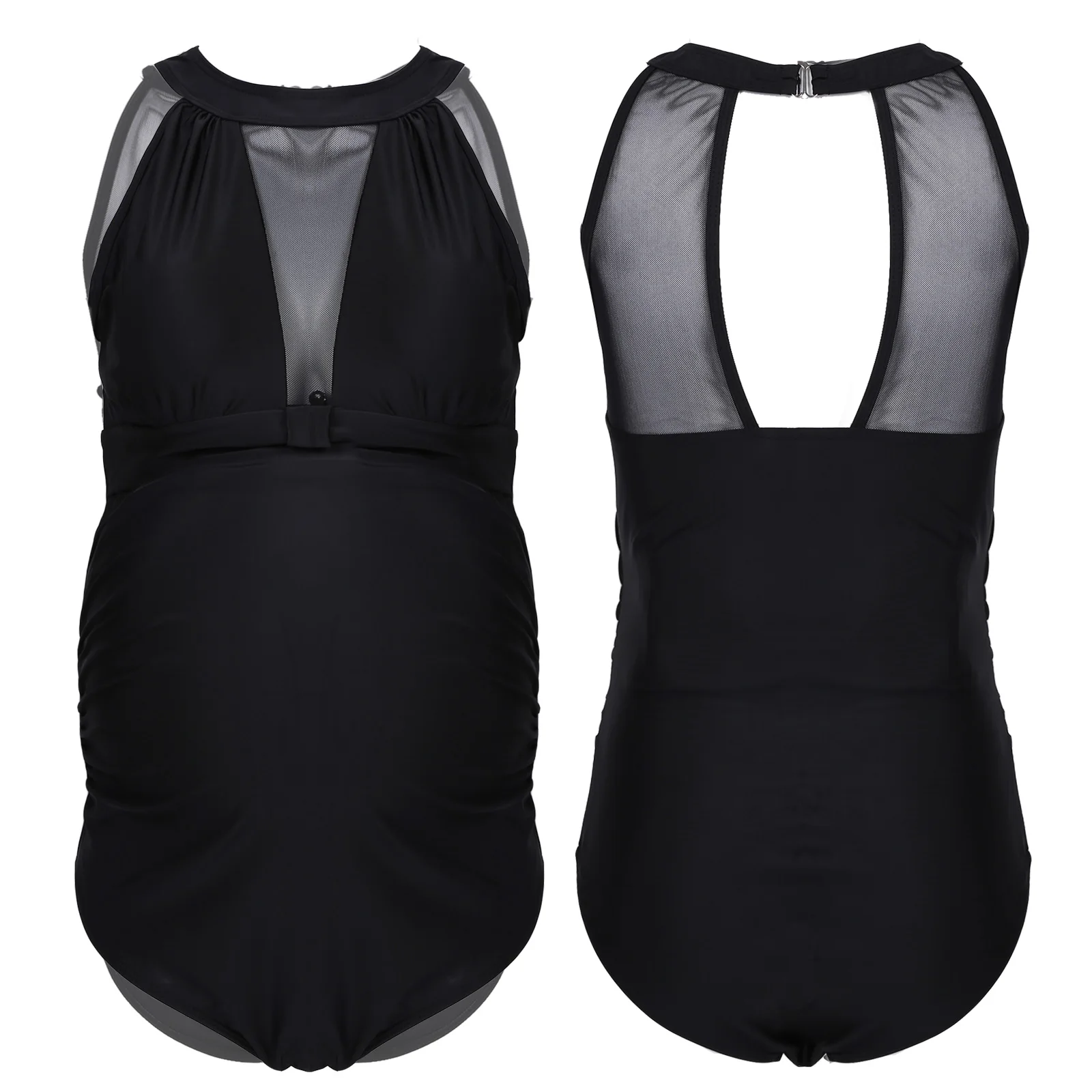 

Pregnant Woman Fashion Halter Pleated New Swimsuit Maternity Bodysuit Summer Solid Color One Pieces Padded Bra Swimwear costume
