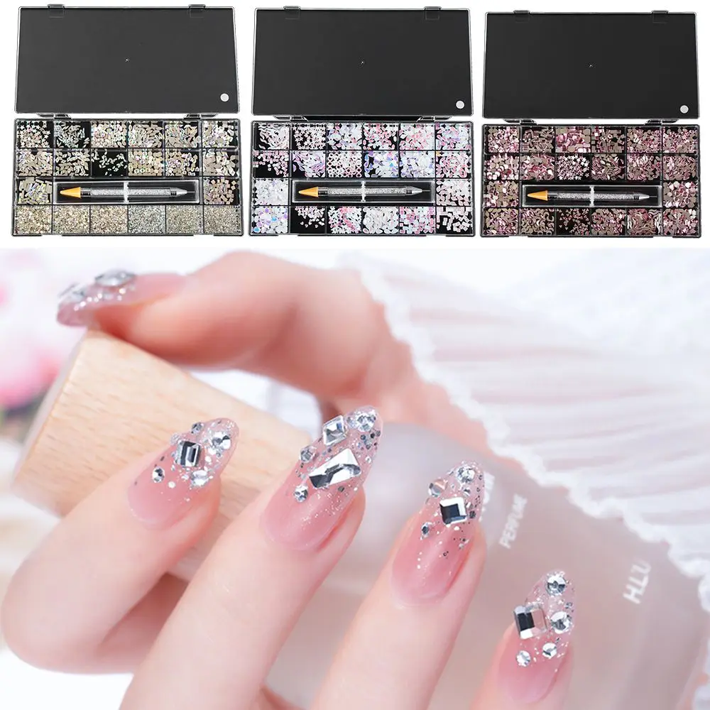 

Beauty Aurora 3D Decoration Accessories Nail Art Rhinestones For Nails Dotting Wax Pen Crystal Mix Diamond Glass Set