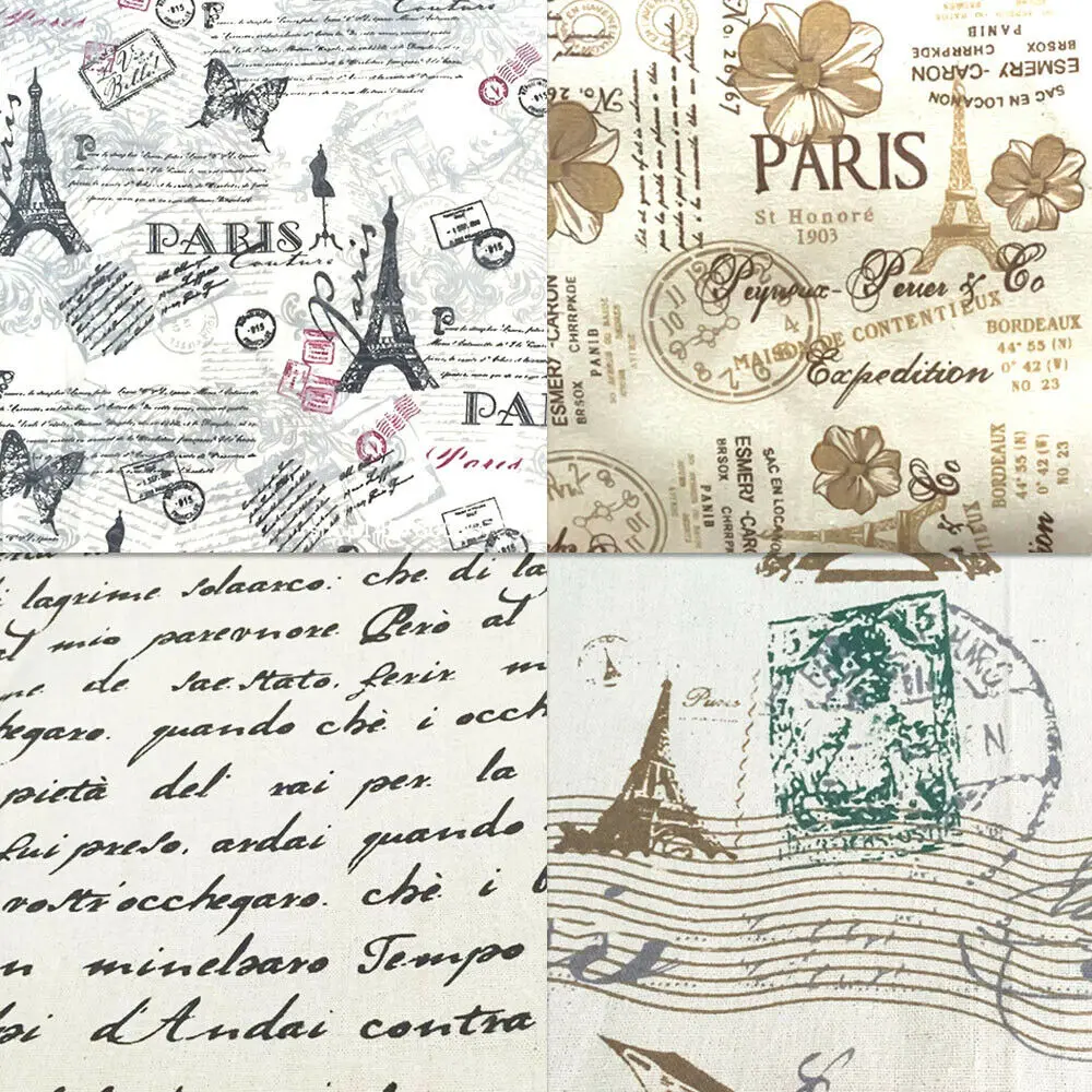 

Paris Eiffel Tower Printed Fabric Cotton Linen Handicraft Cloth for DIY Handmade Tablecloth Arts Crafts Textiles Decor Supplies