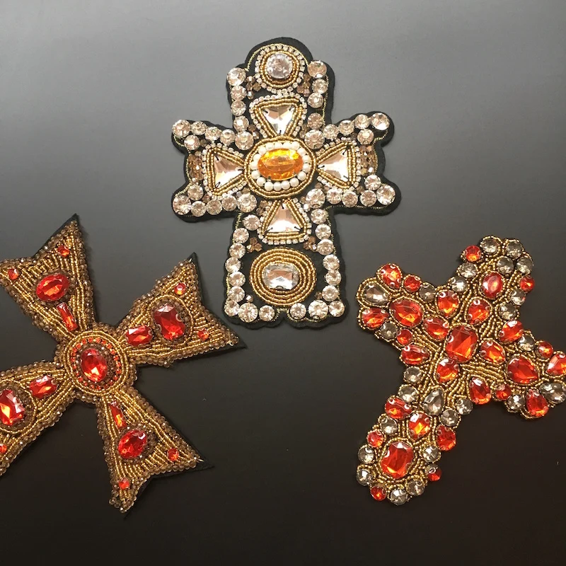 Большой крест ручной работы фотоэлемент для шитья одежды нашивки из бисера