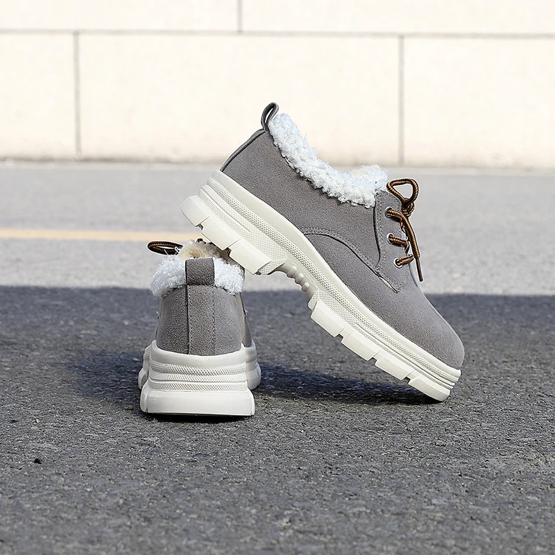 fashion new Ankle boots Shoes Faux fur Warm Plush Winter Cross strap Female Shoes Casual Imitation suede Snow Boots grey black k858