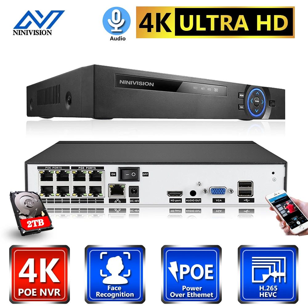 

Face Detection 8 Channel 5MP POE NVR H.265 CCTV IP Network Video Surveillance Recorder 4K 16CH CCTV NVR Security Camera System