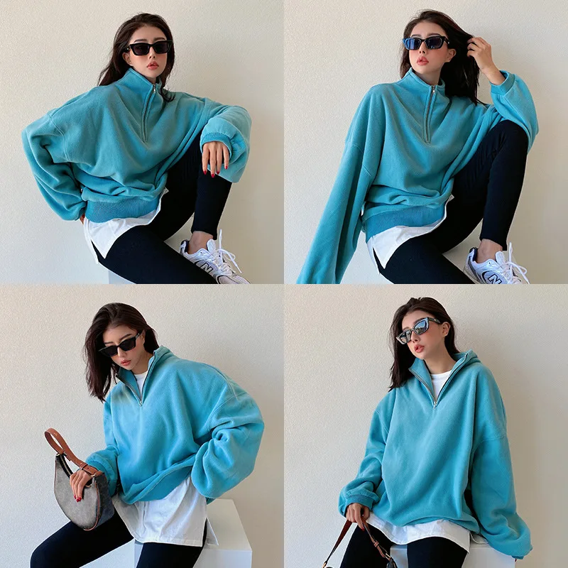 

Autumn Women's Long Sleeve Hoodie Pullover Sweater Jumper Winter Warm Fleece Fur stand collar Ladies Casual Outwear Pullover Top