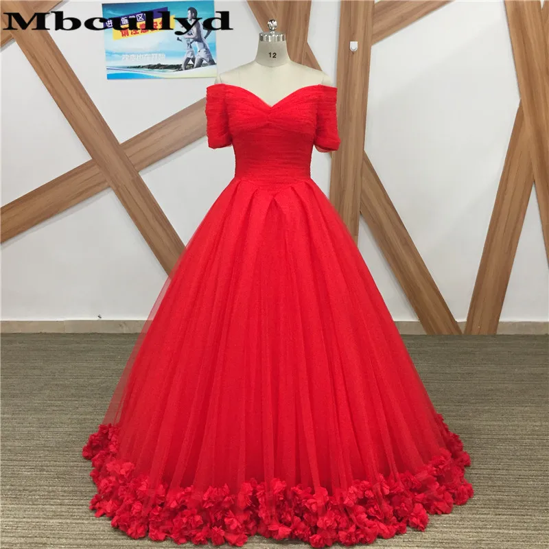 Mbcullyd Золушка красные платья Quinceanera с цветами Пышное Бальное Платье милое 16 платье