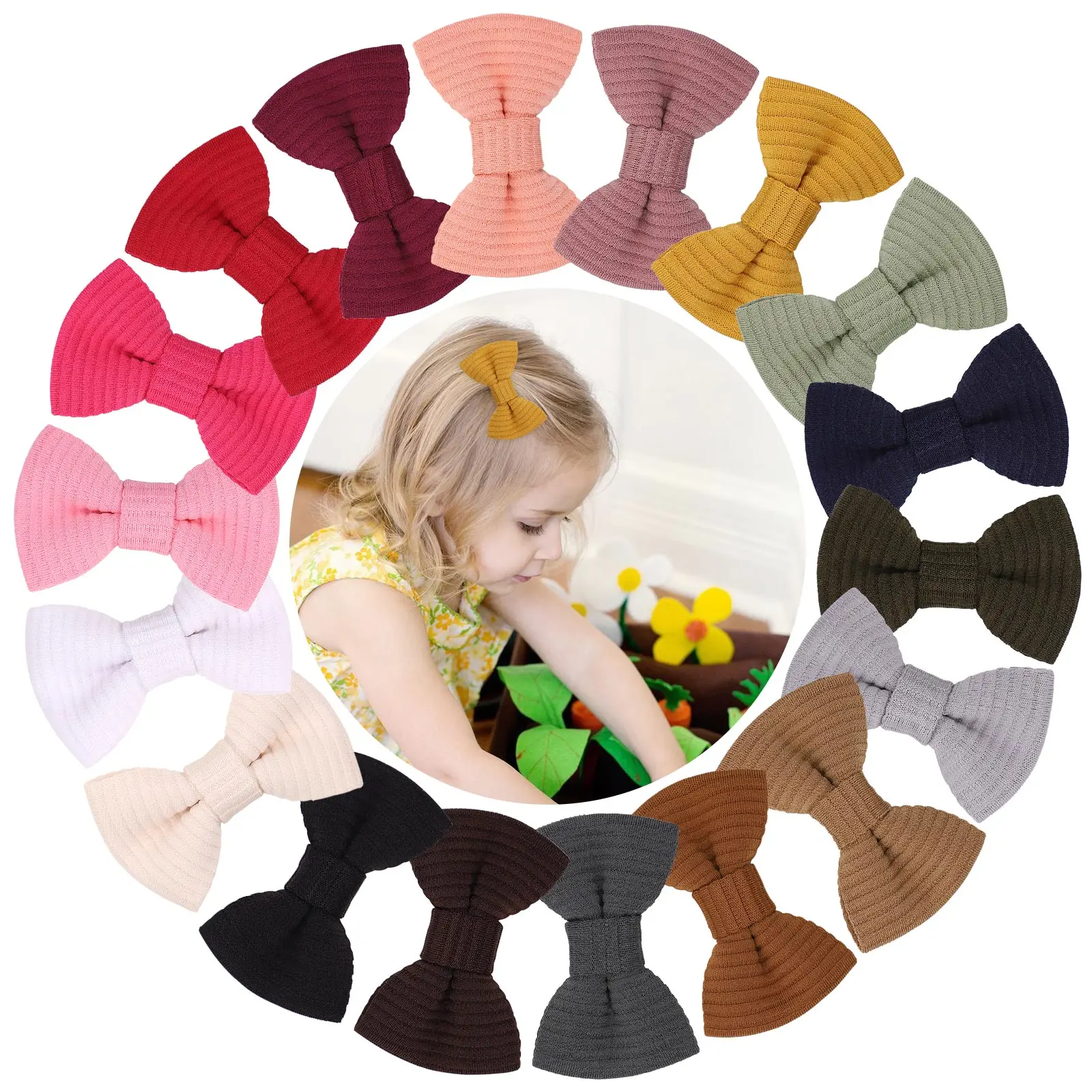 

18Colors 2.8'' Hair Bows Hair Clip Cotton Bowknot Handmade Ribbon Safety Clips For Girls Hairpins Headwear Kids Hair Accessories