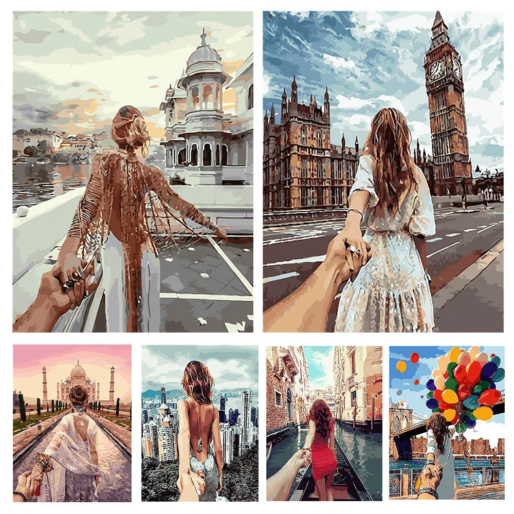 

Canvas Size 5d DIY Full Square Diamond Painting Woman Portrait Diamond Embroidery Bead Mosaic Street Hand In Hand Beaded Picture
