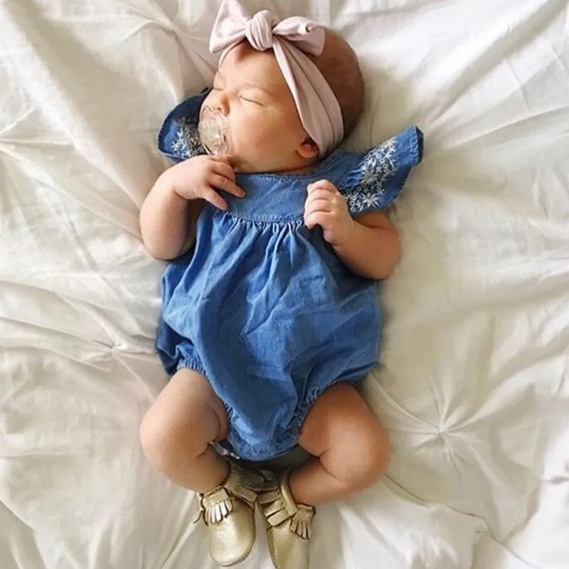 Детское летнее джинсовое боди Одежда для новорожденных девочек комбинезон без