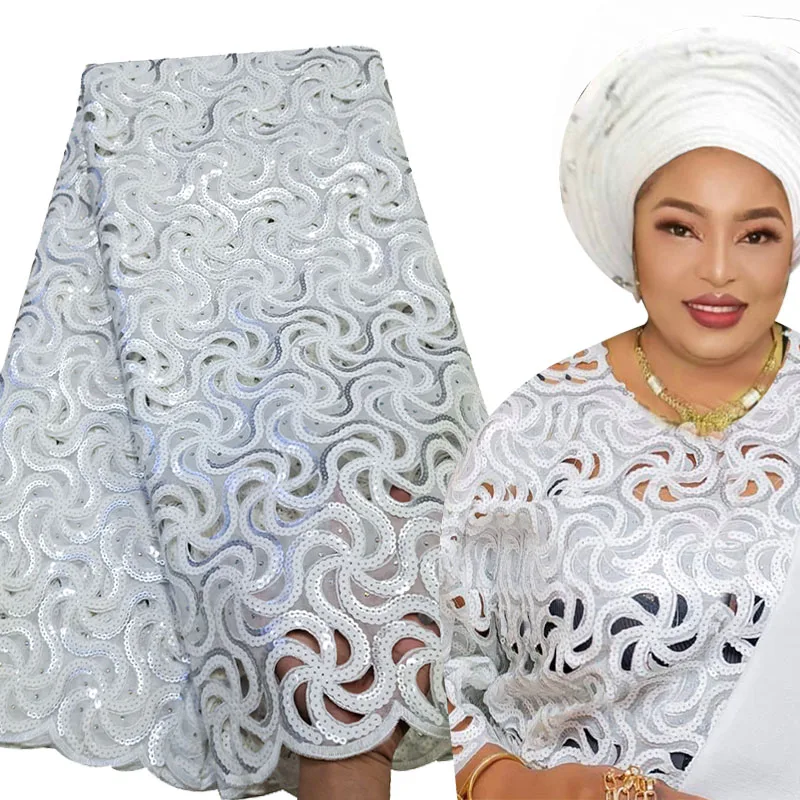 Продажа Африканская кружевная ткань Bestway ручной работы, 5 ярдов, высокое качество, блестки, нигерийская Свадебная кружевная ткань Asoebi, роскошные тка...