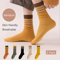 womens socks spring summer breathable medium sock anti odor high top calf socks autumn lovely motion long socks women 5 pairs
