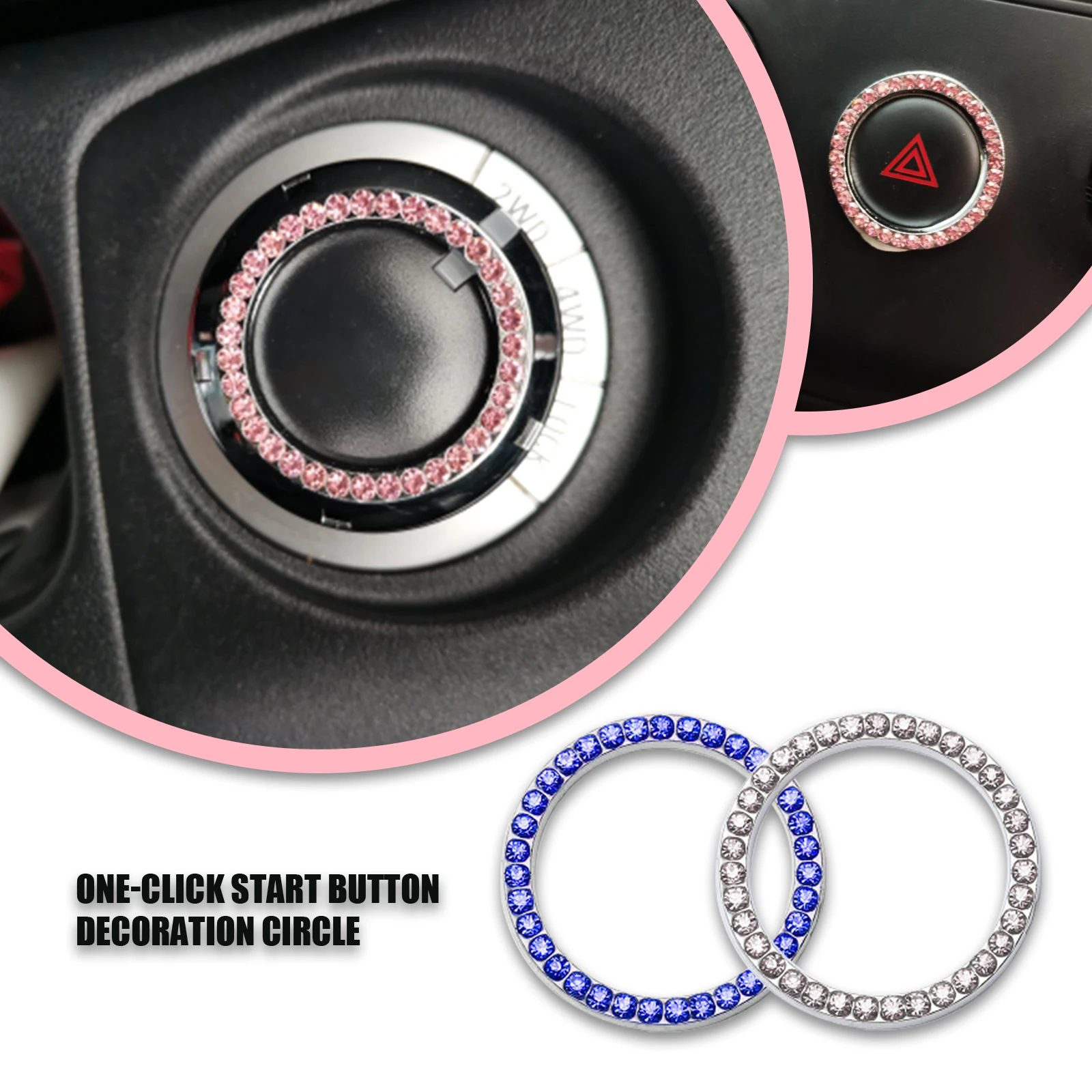 

40mm/1.57" Car Automobiles Start Switch Button Decorative Auto Bling Decorative Accessories Diamond Rhinestone Ring Circle Trims
