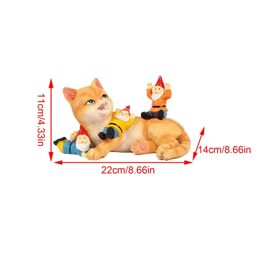

Funny Meow Little Yellow Cat And Naughty Dwarf Sculpture Resin Crafts Color Hand-painted Garden Children's Room Decor Gifts