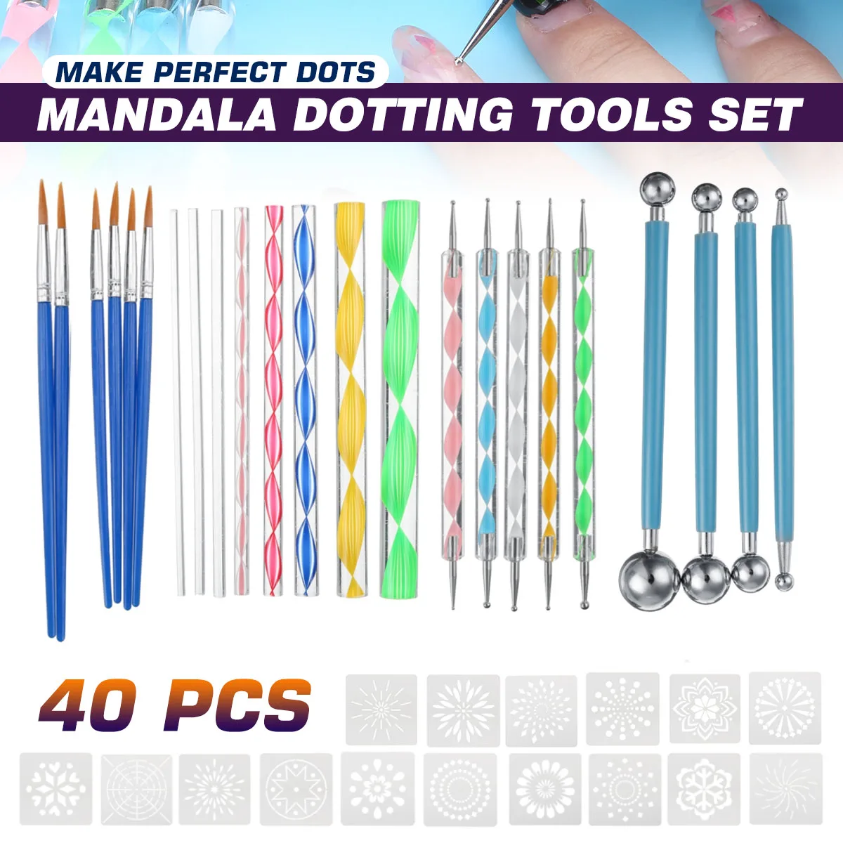 

40 pcs Mandala Dotting Tools Set Dotting Pens Brush Acrylic Rods Color Brush Nail Art for Painting Rocks Drawing Drafting Women