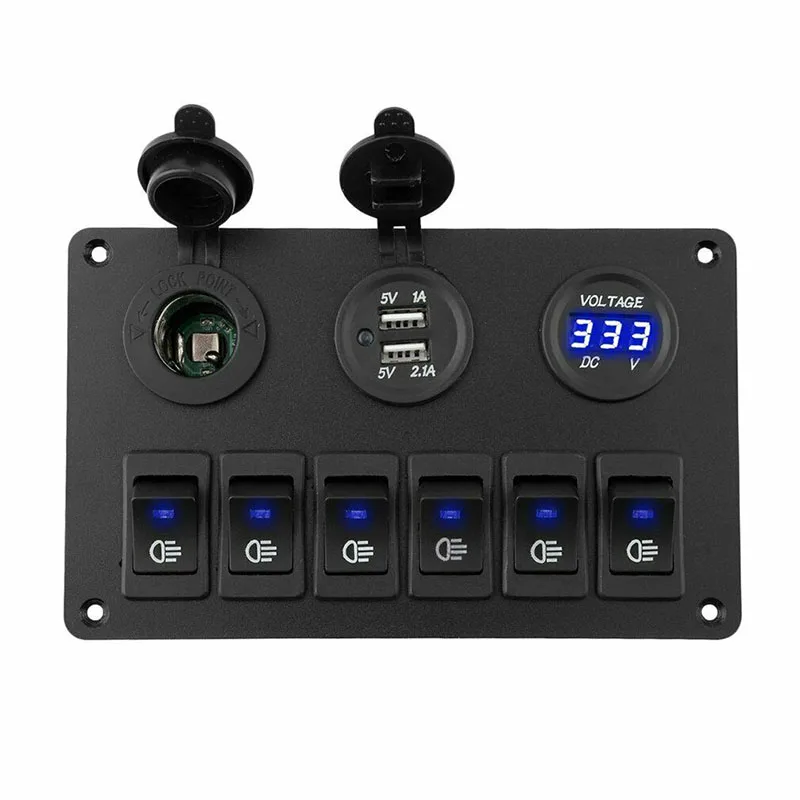 

6 Gang LED Car Switch Panel 12V 24V Circuit Breakers Overload Protect Boat Rocker Switch Control Panel Set