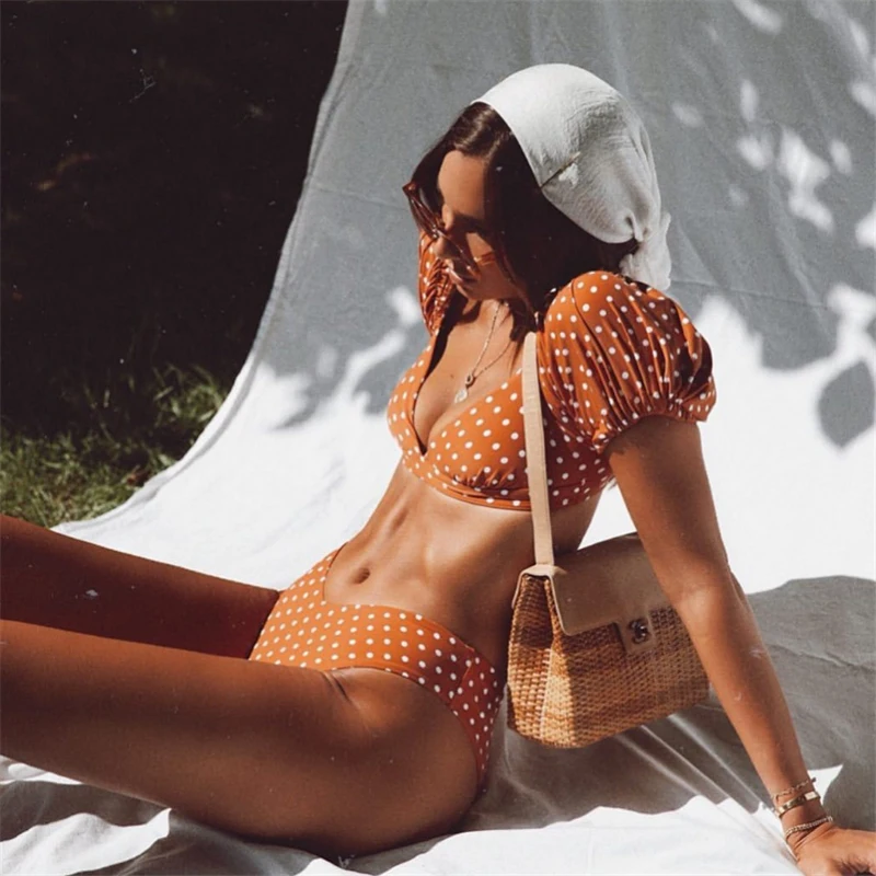 JCSWIM Dot Print Bikini Mujer 2020 High Waist Swimwear Women Summer Bandage Swimsuit Female Two Pieces V Neck Brazilian Biquini | Женская