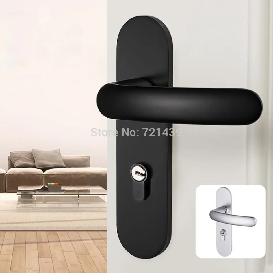 Черные однотонные алюминиевые дверные замки минималистичный замок для межкомнатной дверной ручки в