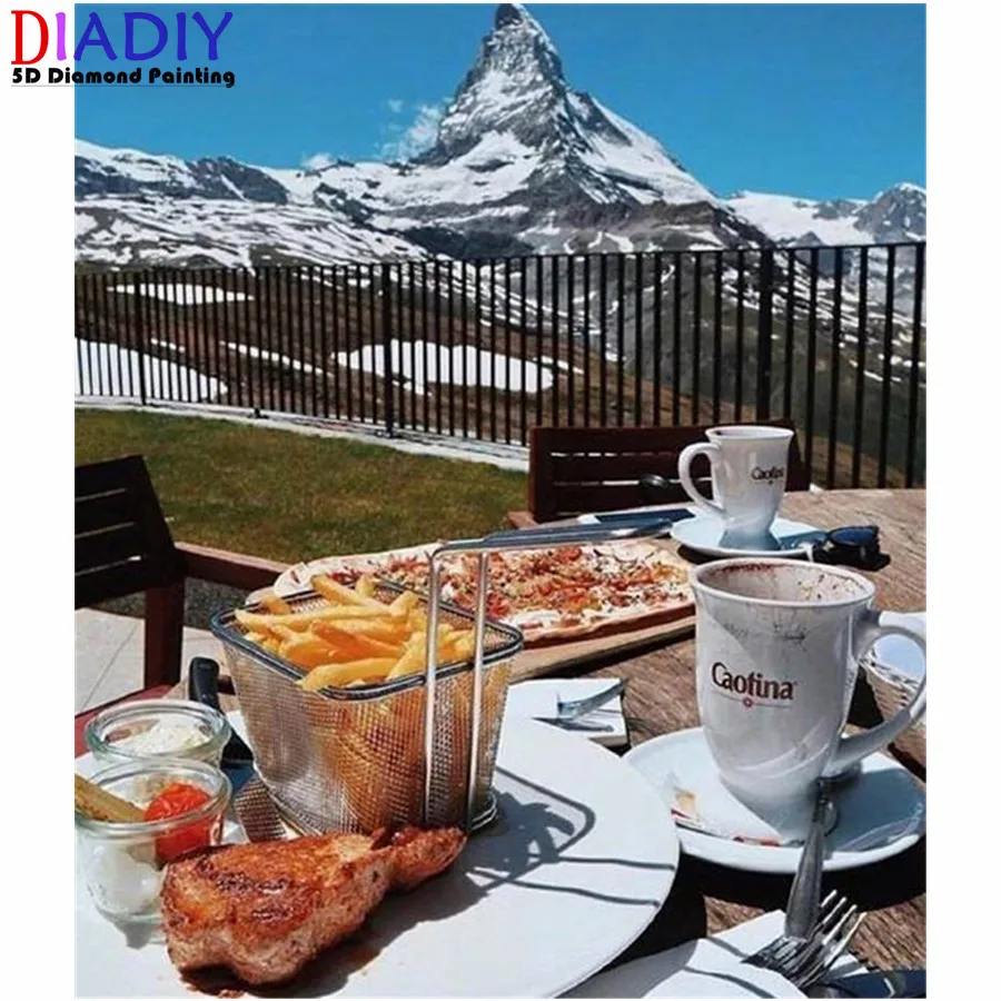 

Алмазная живопись 5D «сделай сам» с изображением пейзажа на завтрак, вышивка крестиком, полная выкладка, круглая вышивка, ручная работа, Деко...