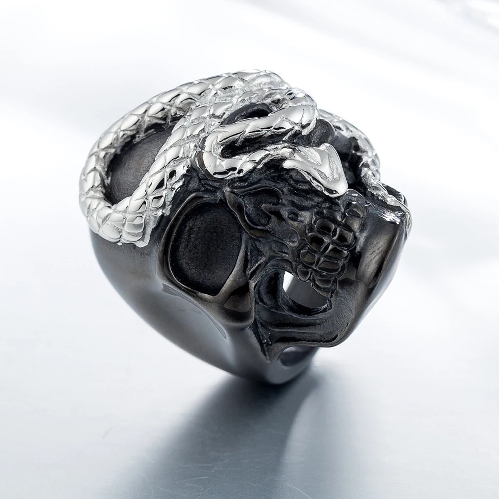 EVBEA Панк Черная голова змеи мужское титановое стальное кольцо морщинки