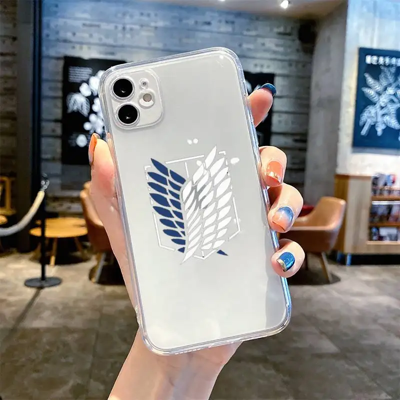 hot anime attack on titan phone case transparent for iphone 11 12 13 mini pro xs max 8 7 6 6s plus x 5s se 2020 xr free global shipping